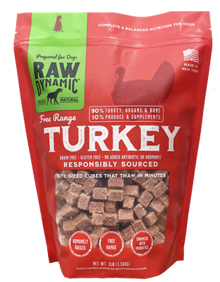 Raw Dynamic Frozen Raw Turkey Recipe Dog Food 3lb
