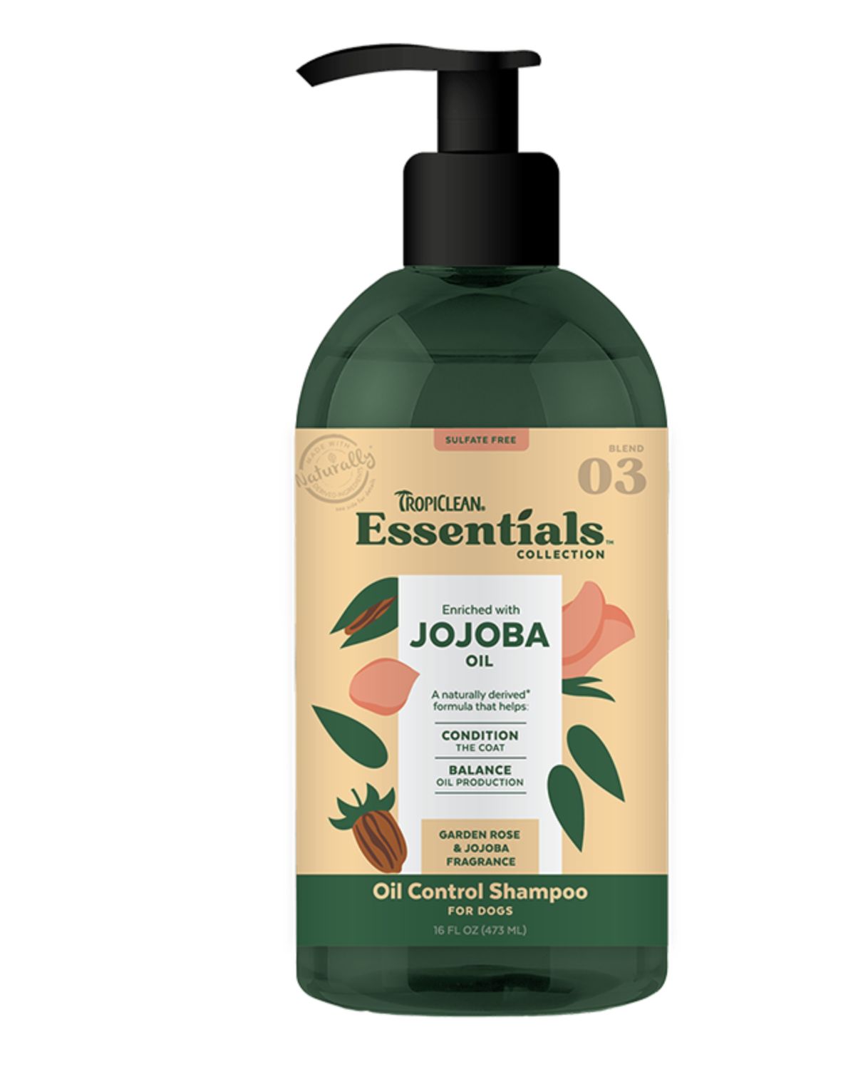 TropiClean Essentials Collection Jojoba Oil Control Shampoo- 16 oz