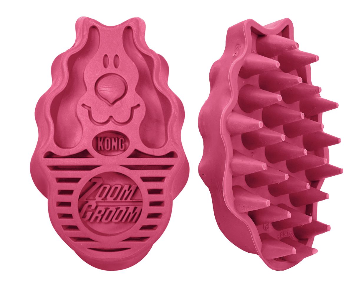 Kong Large Zoom Groom Rubber Brush -  Raspberry