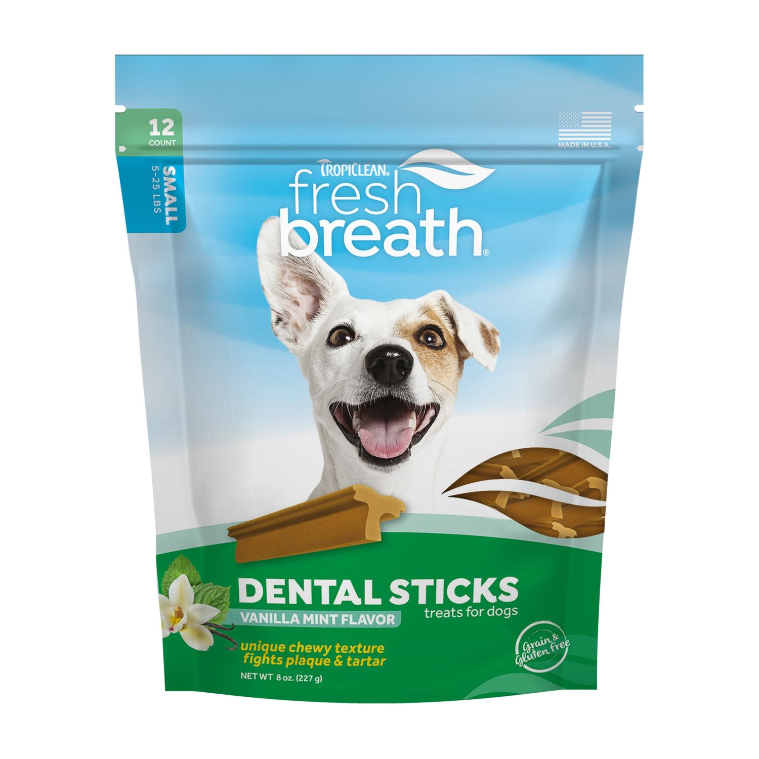 TropiClean Fresh Breath Dental Sticks Vanilla Mint Small 12ct