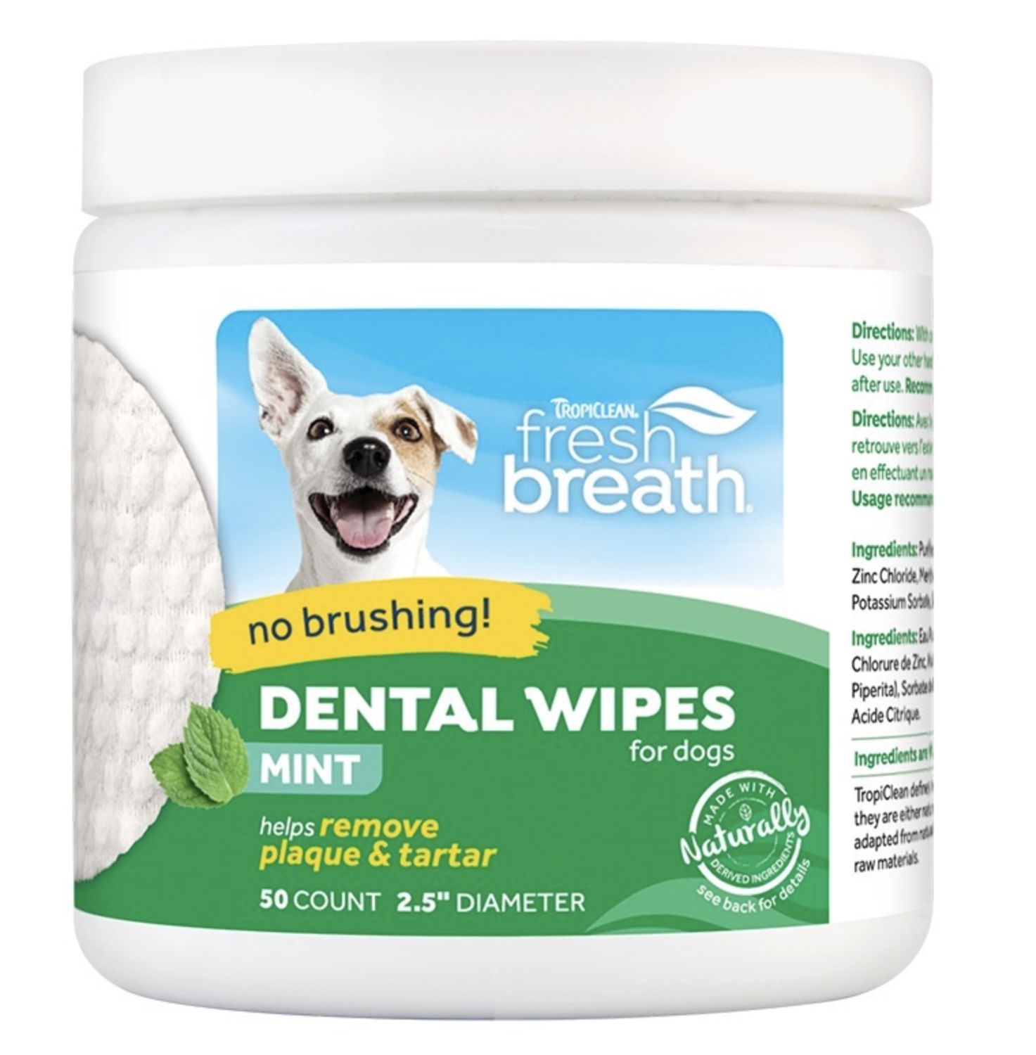 TropiClean Fresh Breath Dental Wipes for Dogs 50ct.
