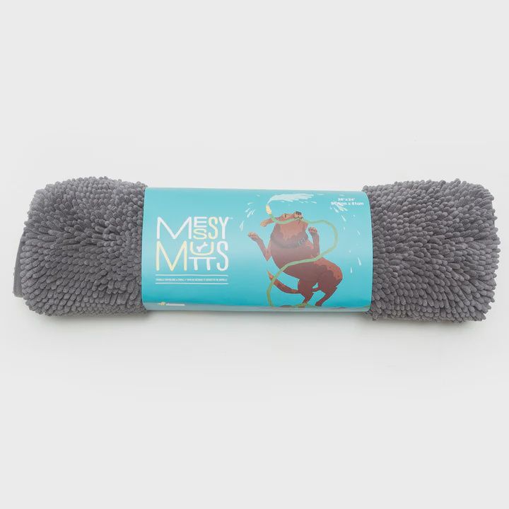 Messy Mutts Medium Grey Microfiber Pet Drying Mat and Towel with Hand Pockets