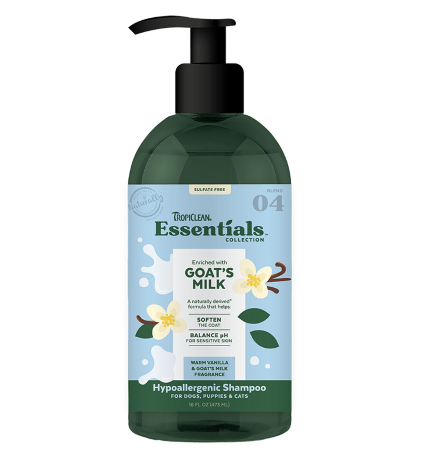 TropiClean Essentials Collection Hypoallergenic Goat&#39;s Milk Shampoo - 16 oz