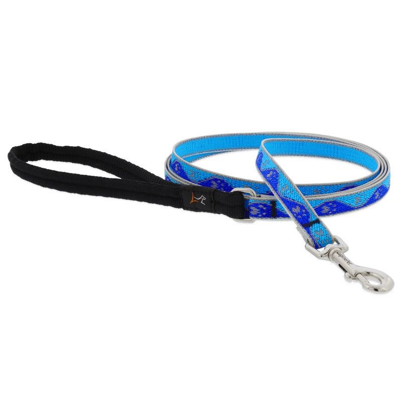 LupinePet Reflective 1/2&quot; Dog Clip Leash Blue Paws 6&#39;