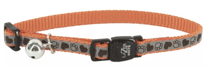 Coastal LazerBrite Reflective Breakaway Cat Collar - Orange Paws