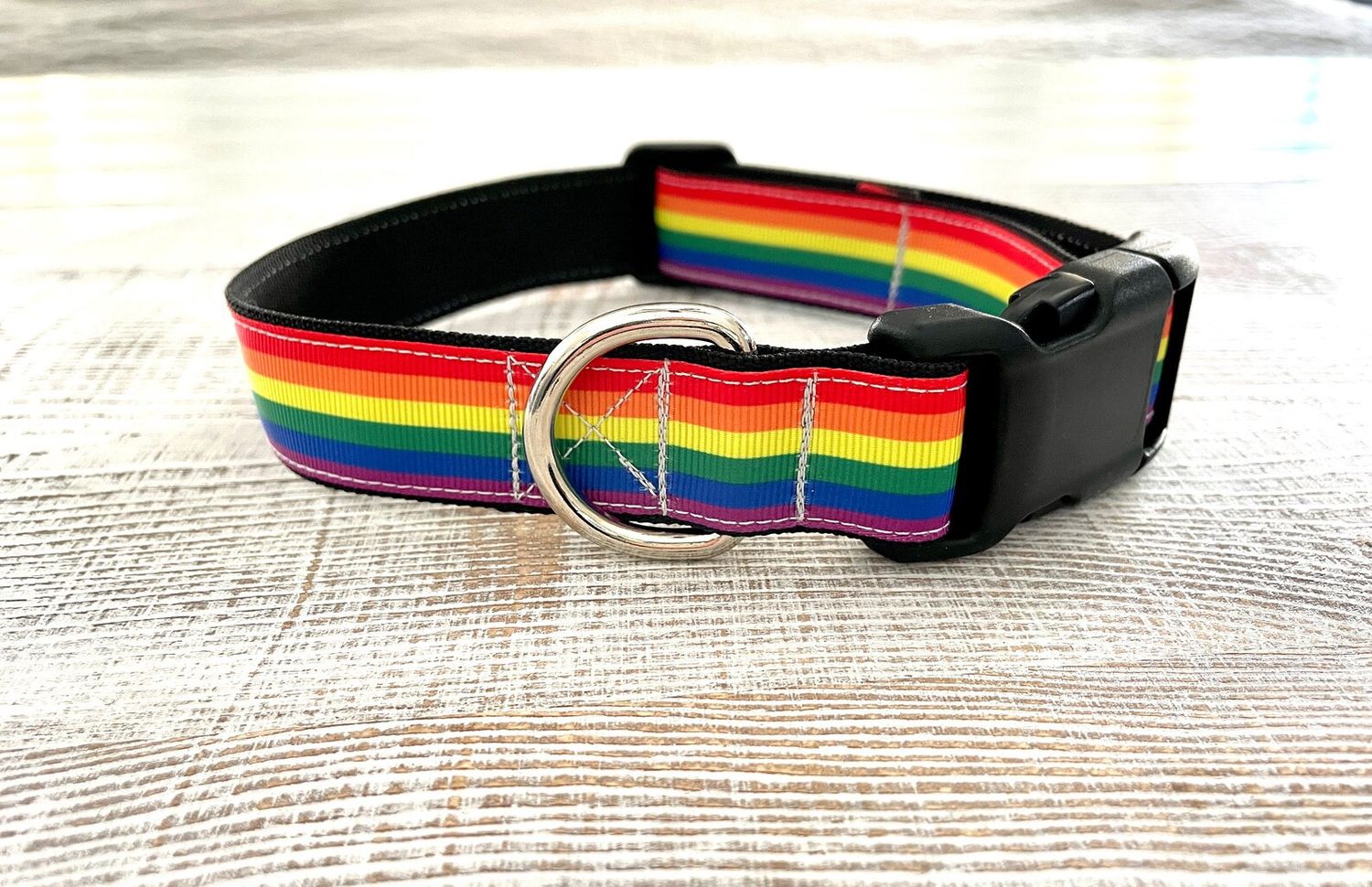 Thimble &amp; Thread Rainbow Pride Dog Collar Medium 13-16&quot;