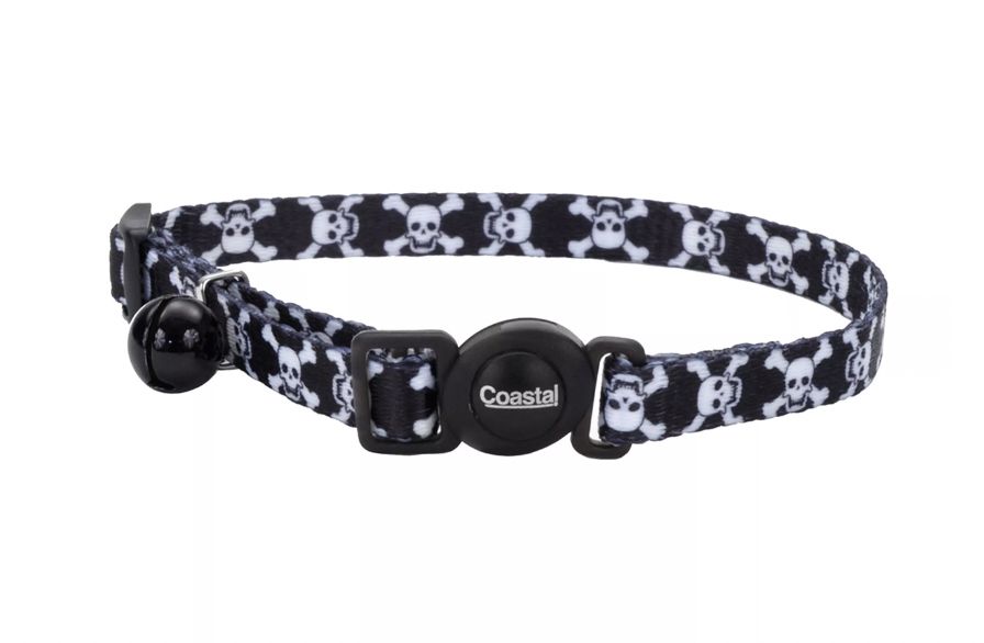 Coastal SafeCat Fashion Breakaway Cat Collar - Black Skulls