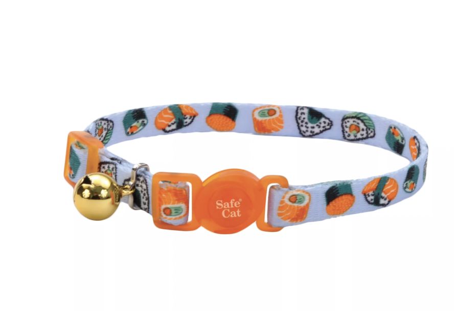 Coastal SafeCat Fashion Breakaway Cat Collar - Sushi On Blue