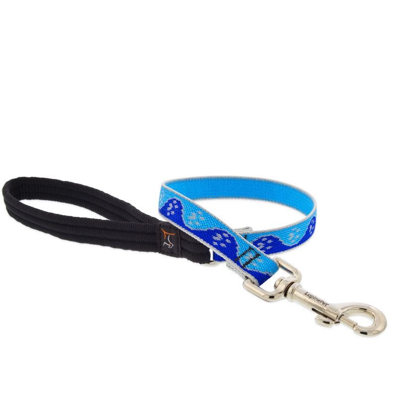 LupinePet Reflective 3/4&quot; Dog Clip Leash Blue Paws 6&#39;