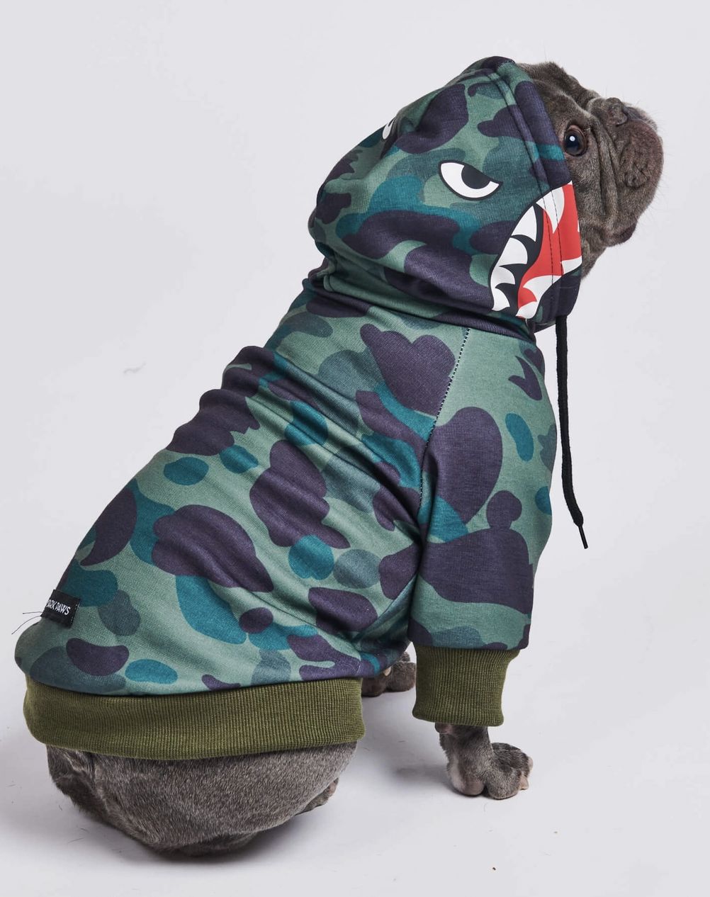 Spark Paws Green Camo Shark Monster Dog Hoodie - Medium