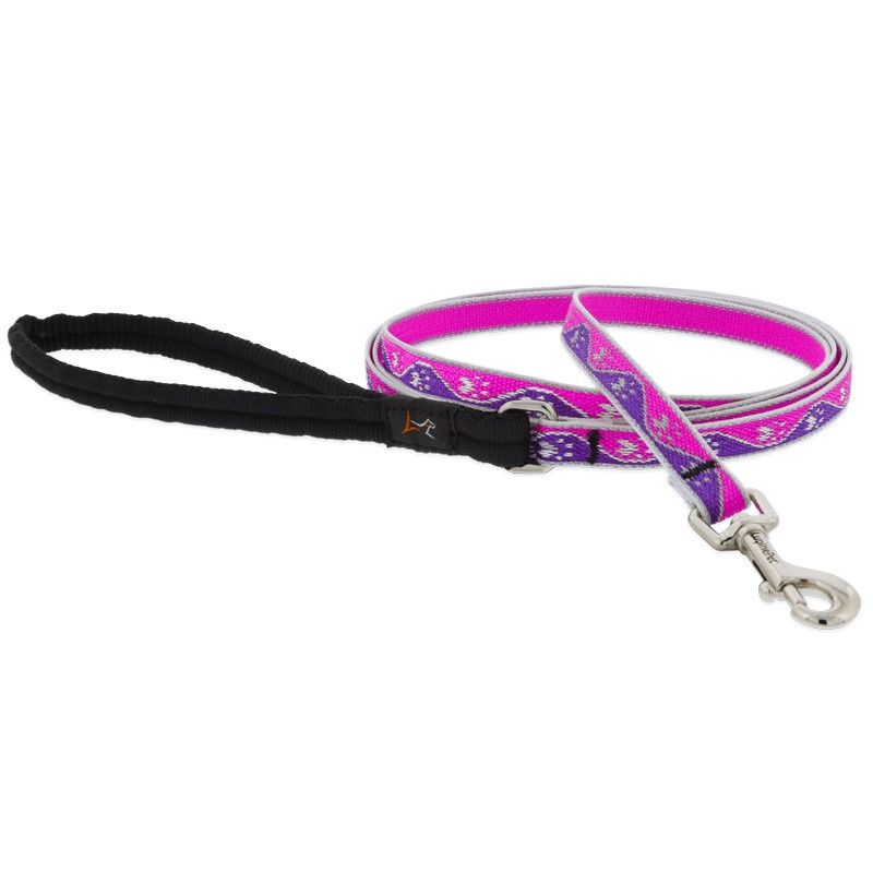 LupinePet Reflective 1/2&quot; Dog Clip Leash Pink Paws 6&#39;