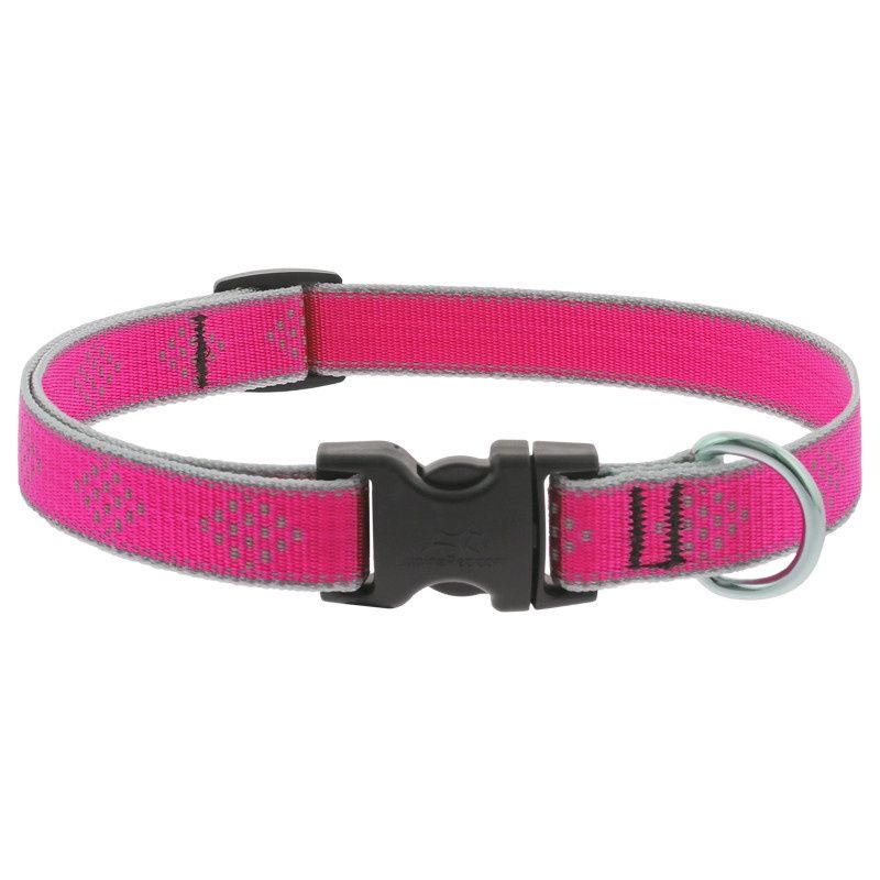 LupinePet Adjustable Reflective 3/4&quot; Dog Collar Pink Diamond 9-14&quot;