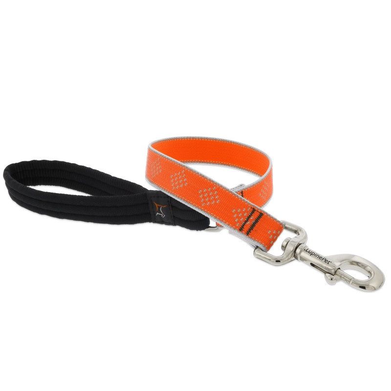 LupinePet Reflective 1&quot; Dog Clip Leash Orange Diamond 6&#39;
