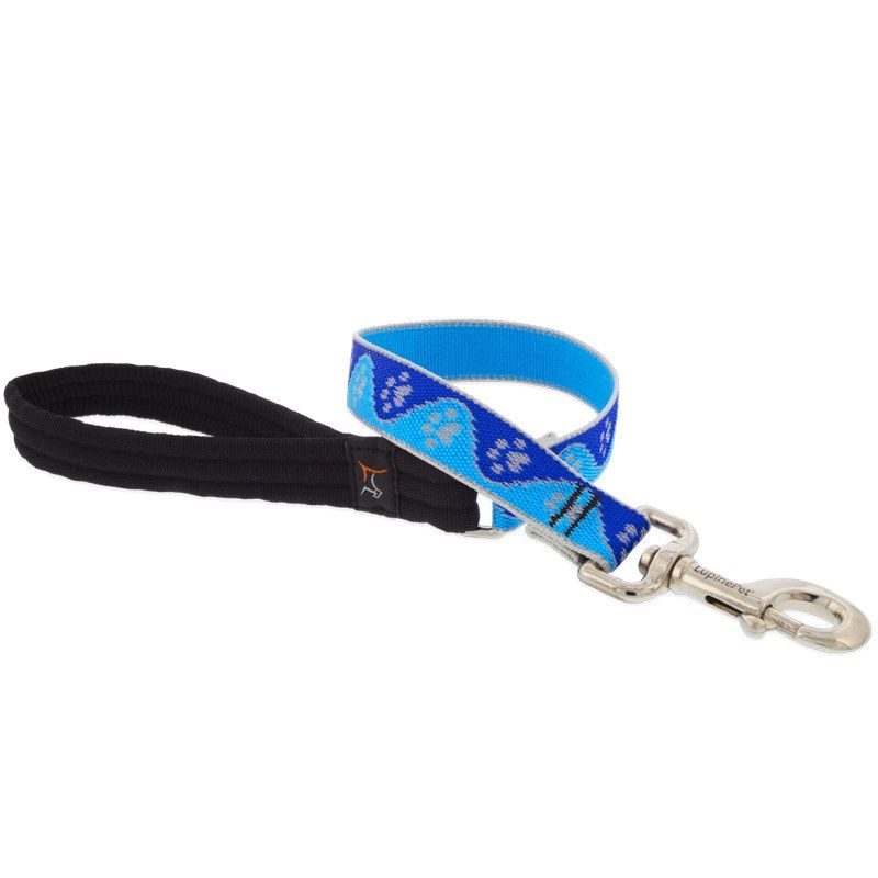 LupinePet Reflective 1&quot; Dog Clip Leash Blue Paws 6&#39;