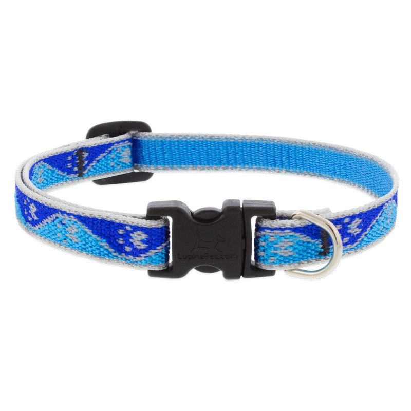 LupinePet Adjustable Reflective 1&quot; Dog Collar Blue Paws 16-28&quot;