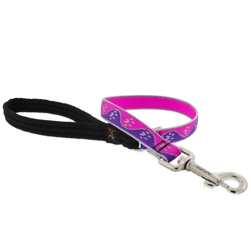 LupinePet Reflective 3/4&quot; Dog Clip Leash Pink Paws 6&#39;