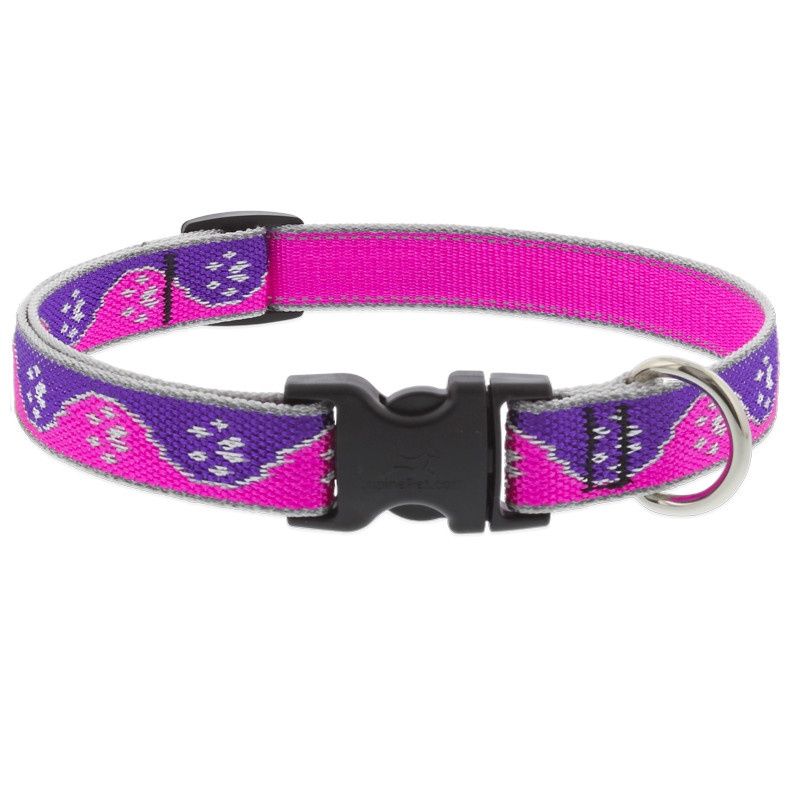 LupinePet Adjustable Reflective 1/2&quot; Dog Collar Pink Paws 10-16&quot;