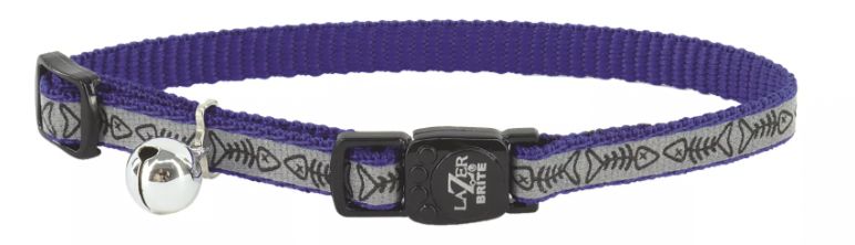 Coastal LazerBrite Reflective Breakaway Cat Collar - Blue Fish Bones
