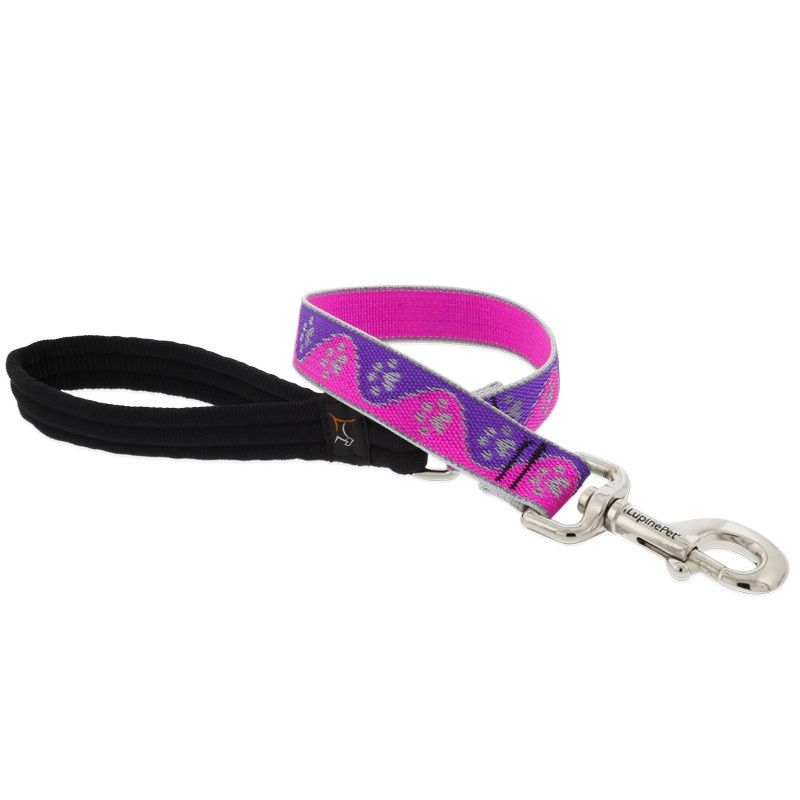 LupinePet Reflective 1&quot; Dog Clip Leash Pink Paws 6&#39;