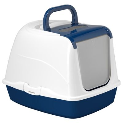 Moderna Flip Cat Closed Litter Box Blue with Handle