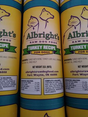 Albright&#39;s Frozen Raw Turkey Dog Food 5lb Chub