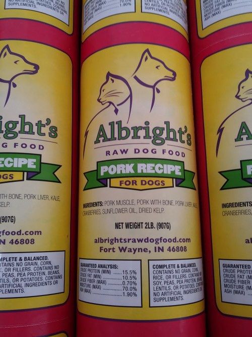 Albright&#39;s Frozen Raw Pork Dog Food 5lb Chub