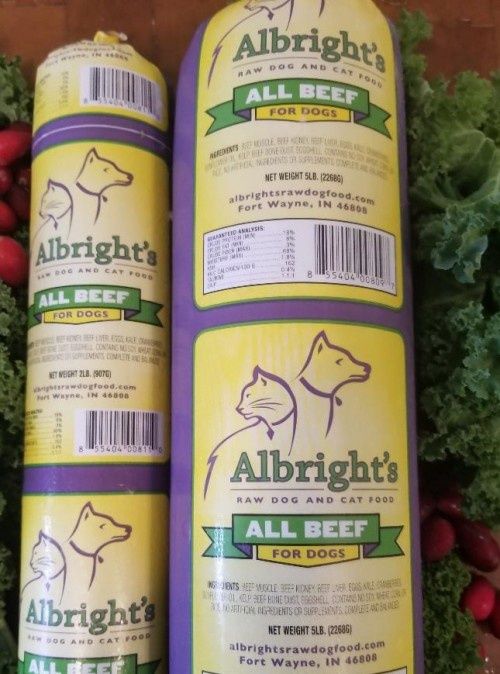 Albright&#39;s Frozen Raw Beef Dog Food 5lb Chub