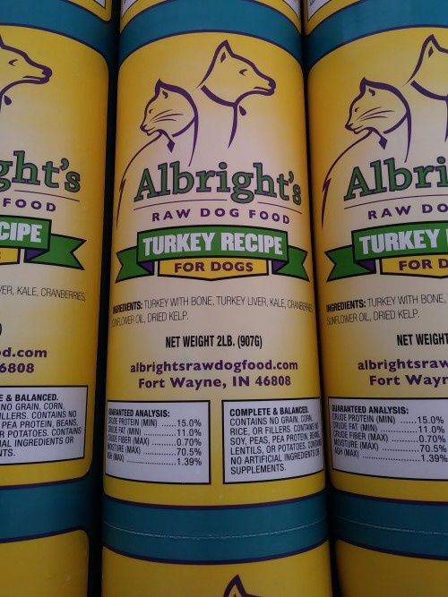Albright&#39;s Frozen Raw Turkey Dog Food 2lb Chub