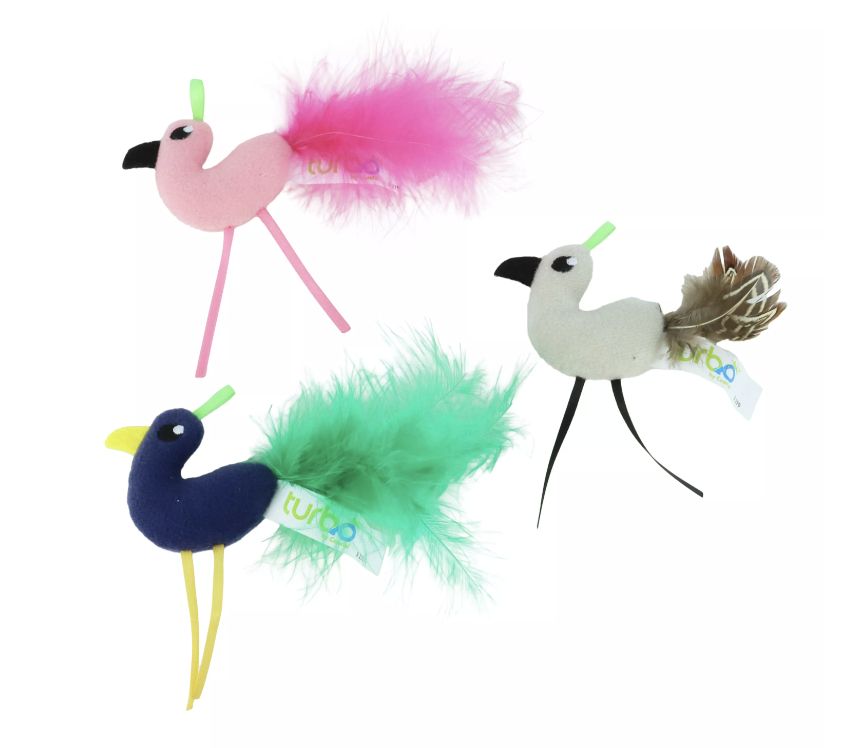 Coastal Turbo Cat Bird with Feather Tail Toy