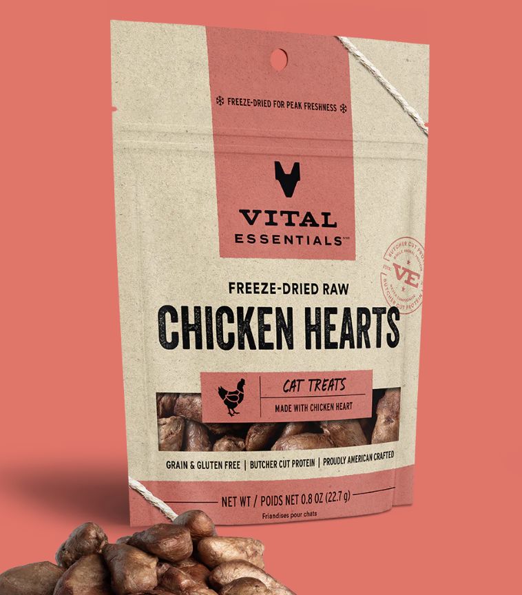 Vital Essentials Freeze-Dried Chicken Hearts Treats for Cats and Dogs 0.8oz