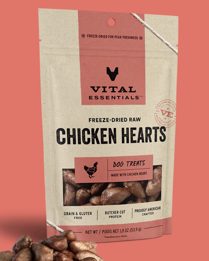 Vital Essentials Freeze-Dried Chicken Hearts Treats for Cats and Dogs 1.9oz