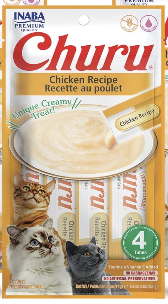 Inaba Chicken Recipe Puree Cat Treat Tubes 4 Pack