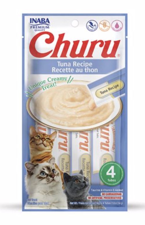 Inaba Churu Tuna Recipe Puree Cat Treat Tubes 4 Pack