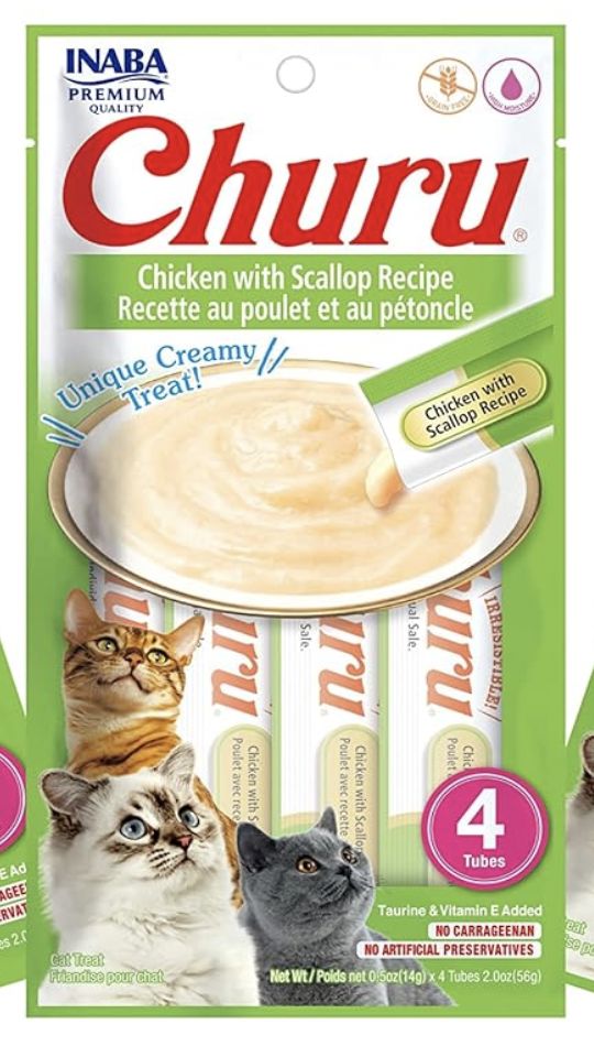 Inaba Chicken with Scallop Recipe Puree Cat Treat Tubes 4 Pack