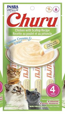 Inaba Chicken with Scallop Recipe Puree Cat Treat Tubes 4 Pack