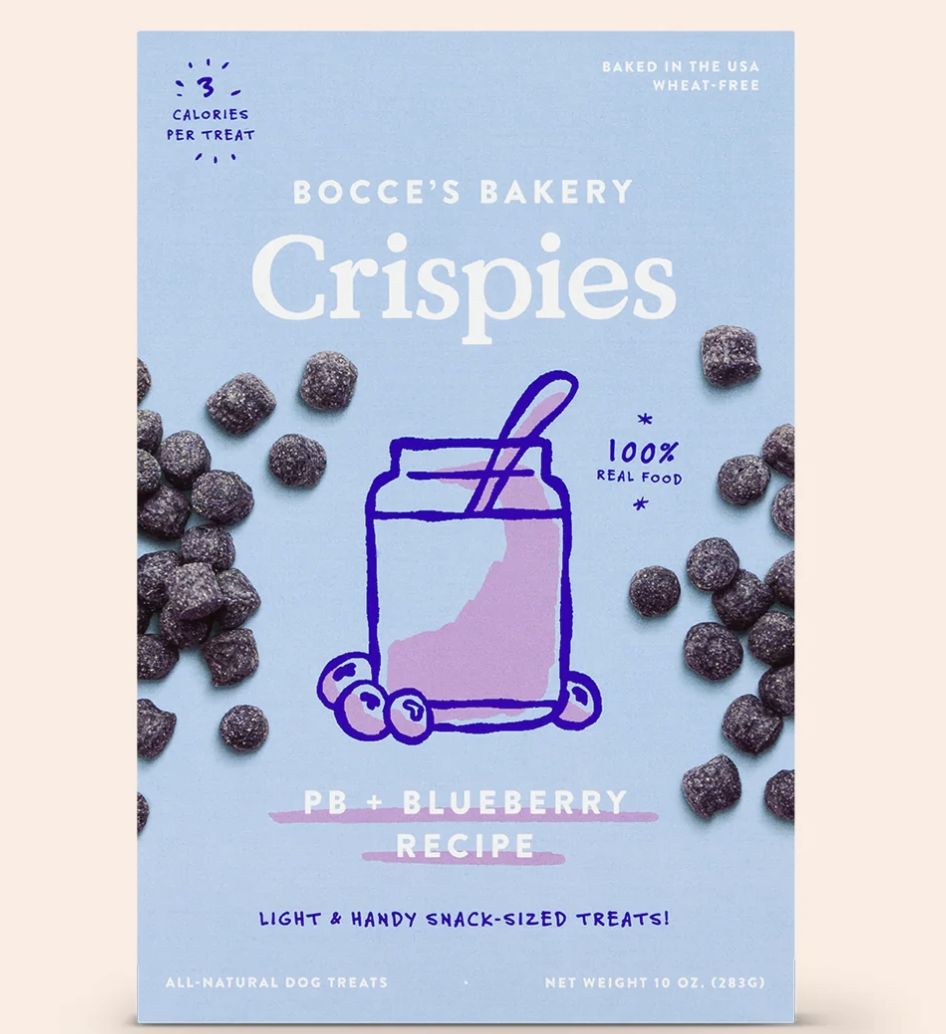 Bocce&#39;s Bakery Crispies Peanut Butter &amp; Blueberry Recipe Dog Treats 10oz