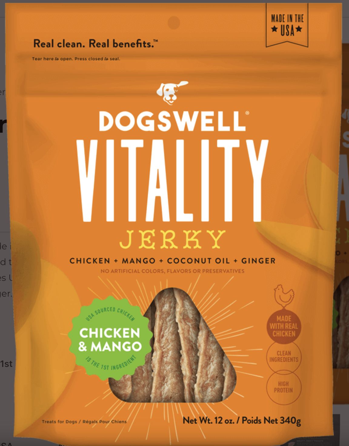 Dogswell Vitality Chicken Mango Jerky Treats 22oz