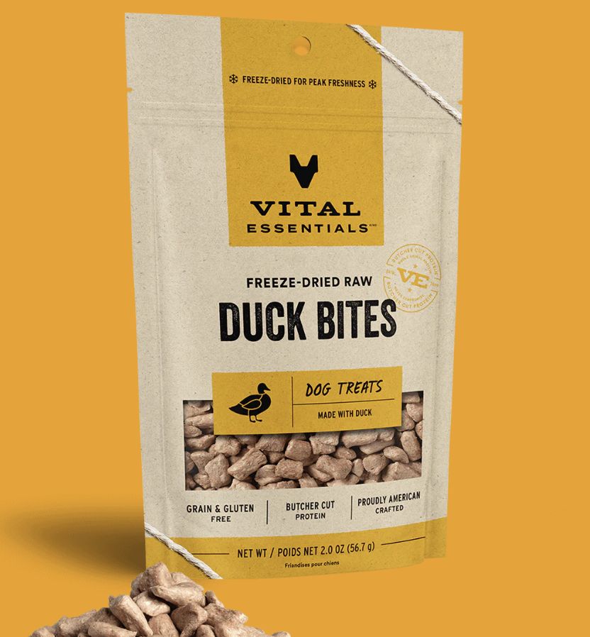 Vital Essentials Freeze-Dried Duck Bites Treats for Cats and Dogs 2oz