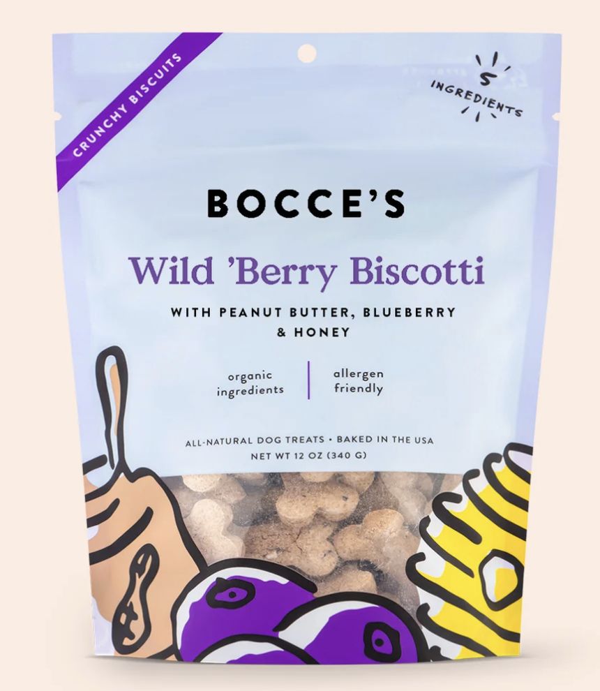 Bocce&#39;s Bakery Crunchy Biscuits Wild Berry Biscotti Dog Treats 12oz