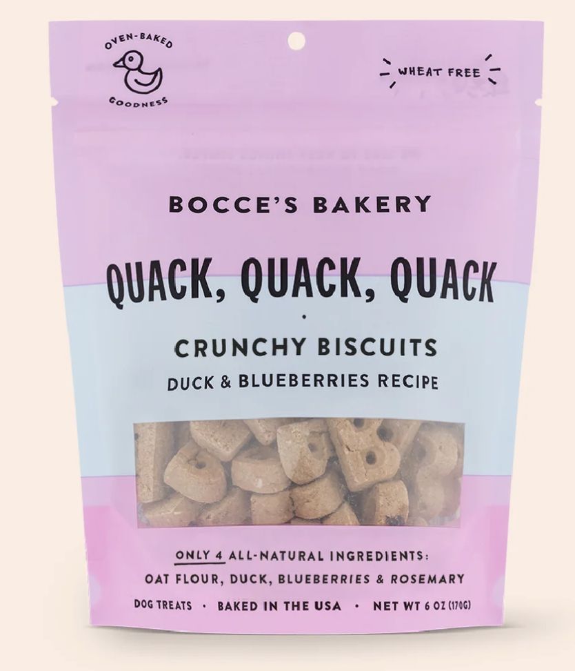 Bocce&#39;s Bakery Crunchy Biscuits Quack, Quack, Quack Dog Treats 5oz