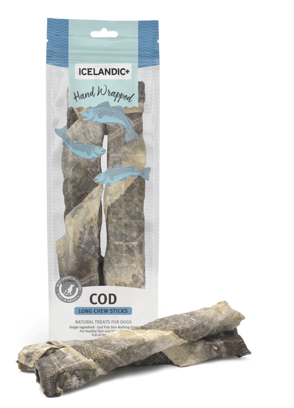 Icelandic Dog Cod Skin Chew Stick 10&quot; 2 Pack