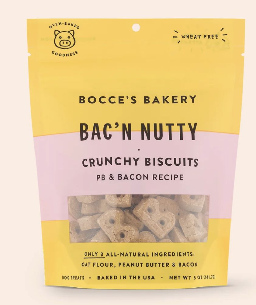 Bocce&#39;s Bakery Crunchy Biscuits Bac&#39;n Nutty Dog Treats 5oz