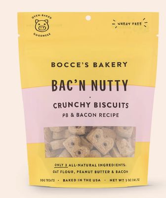 Bocce&#39;s Bakery Crunchy Biscuits Bac&#39;n Nutty Dog Treats 5oz