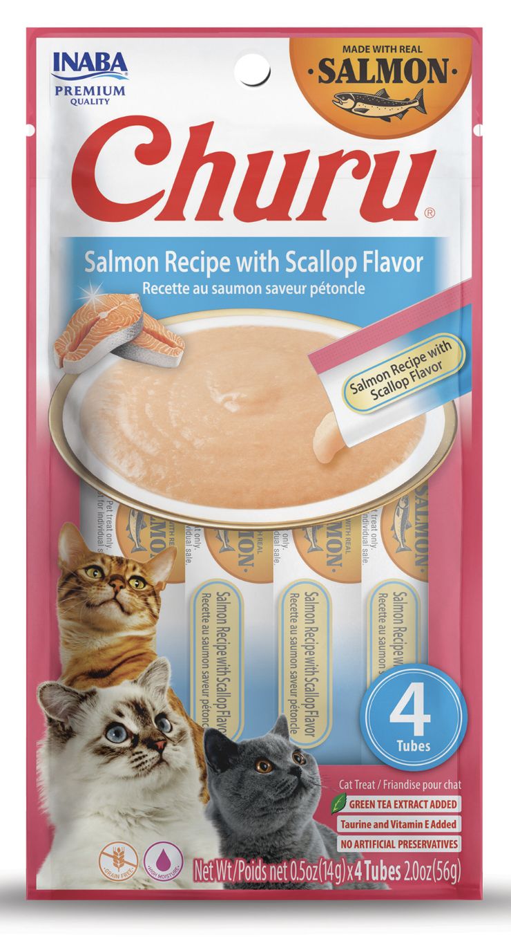 Inaba Salmon with Scallop Flavor Recipe Puree Cat Treat Tubes 4 Pack