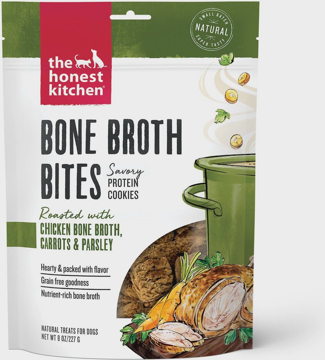 The Honest Kitchen Bone Broth Bites with Chicken Bone Broth, Carrots, &amp; Parsley Dog Treats 8oz