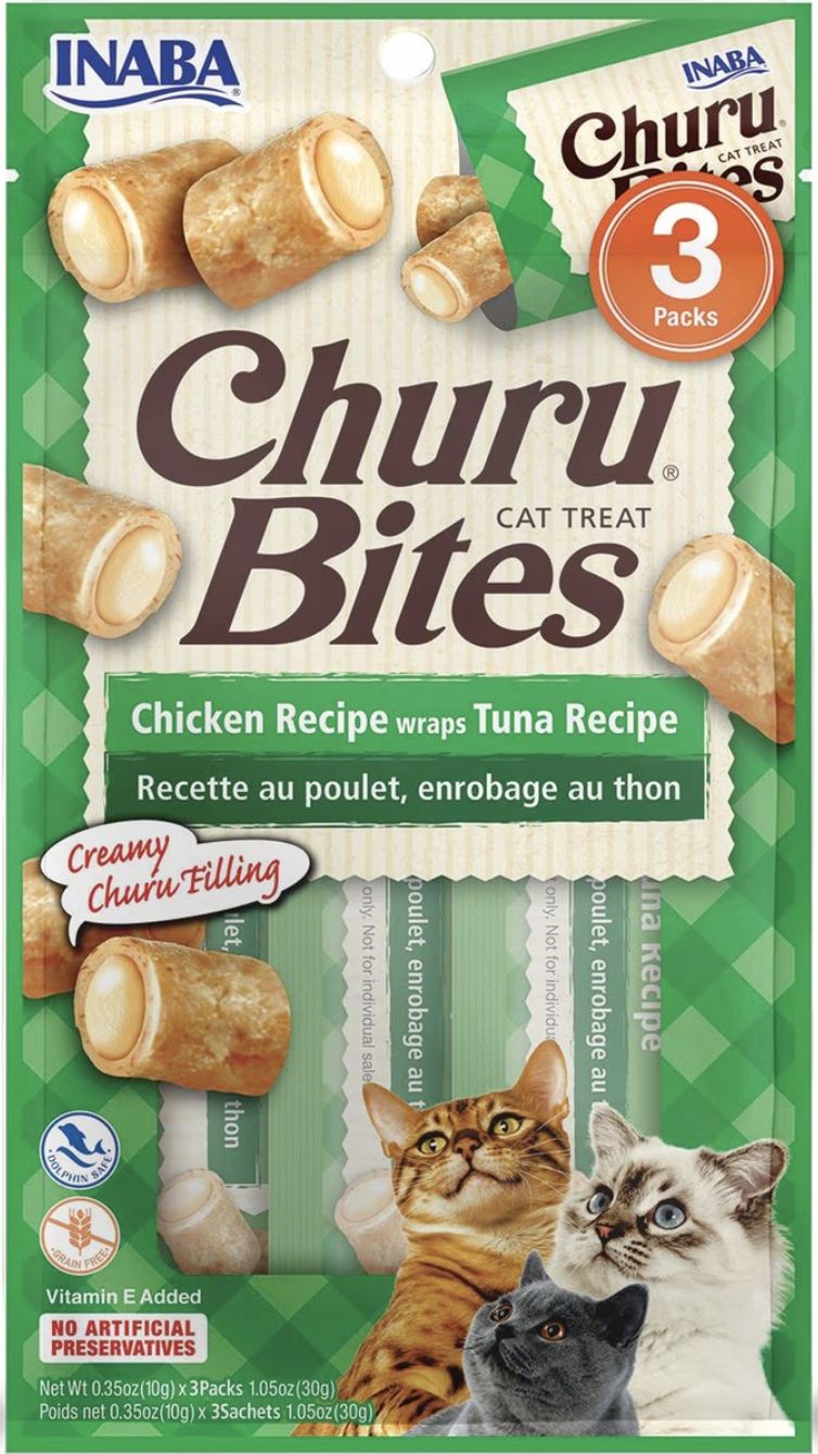 Inaba Churu Bites Chicken &amp; Tuna Recipe Cat Treats 3 Pack