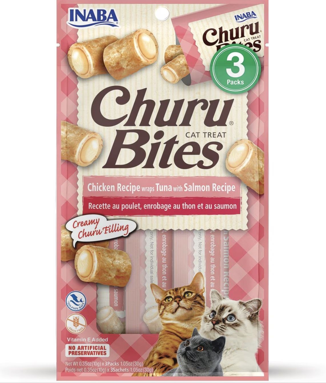 Inaba Churu Bites Chicken, Tuna, &amp; Salmon Recipe Cat Treats 3 Pack