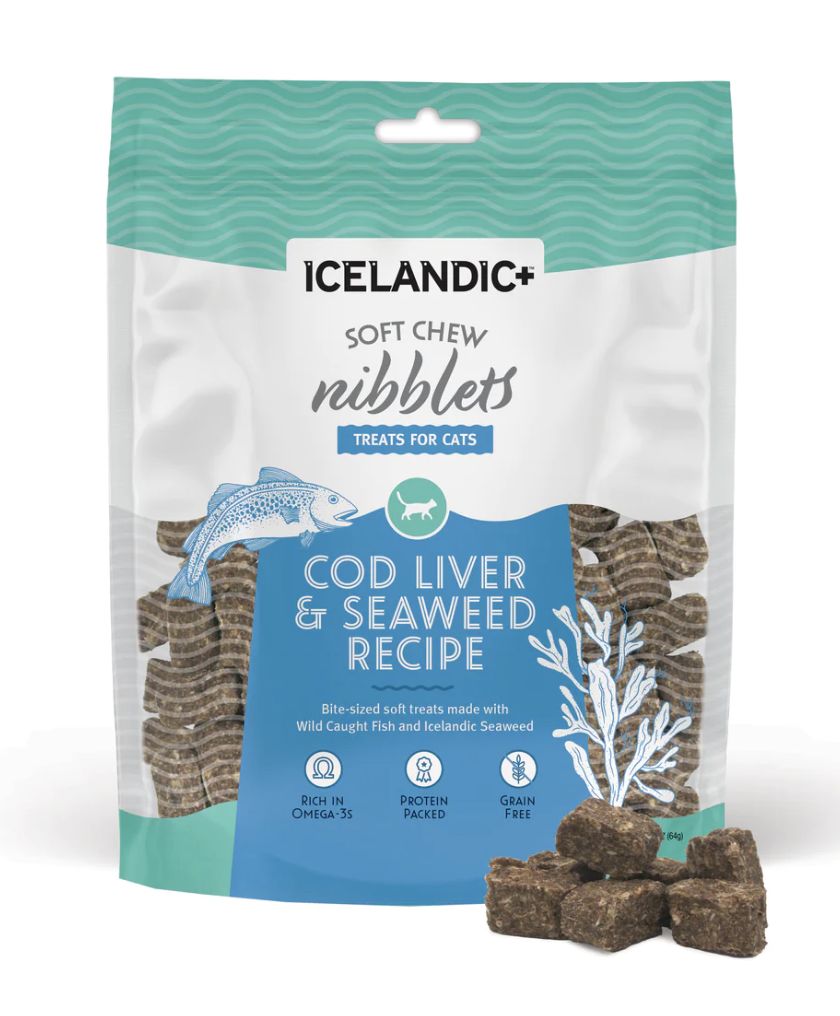 Icelandic Soft Chew Nibblets Salmon &amp; Seaweed Recipe Cat Treat 2.25-oz