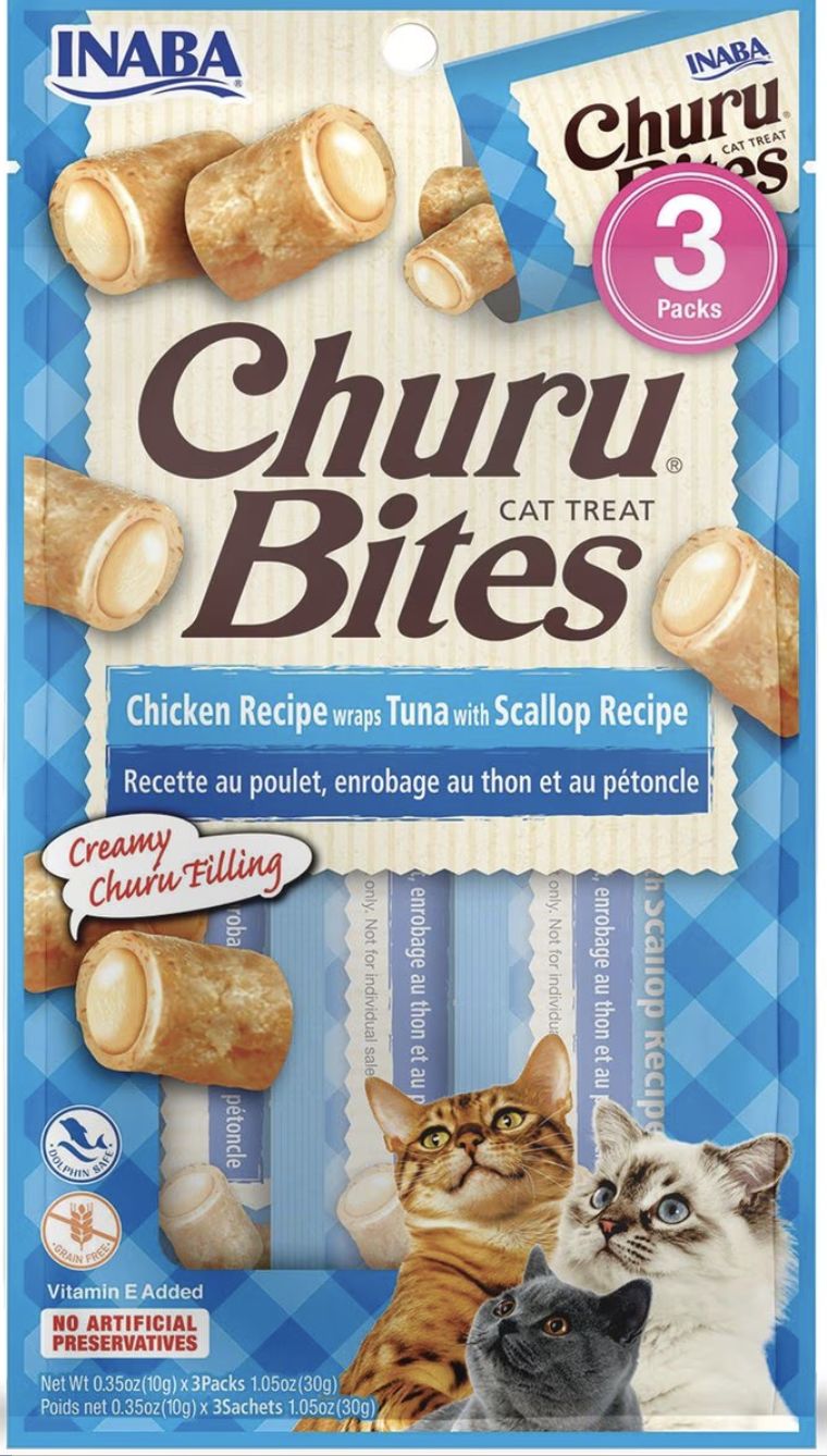 Inaba Churu Bites Chicken, Tuna, &amp; Scallop Recipe Cat Treats 3 Pack