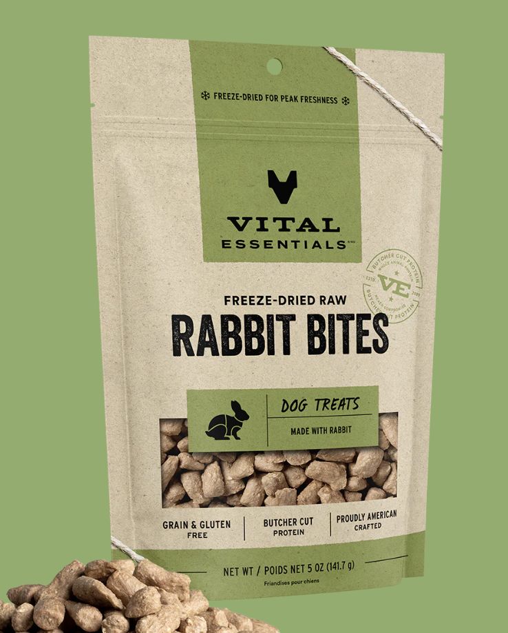 Vital Essentials Freeze-Dried Rabbit Bites Treats for Cats and Dogs 5oz